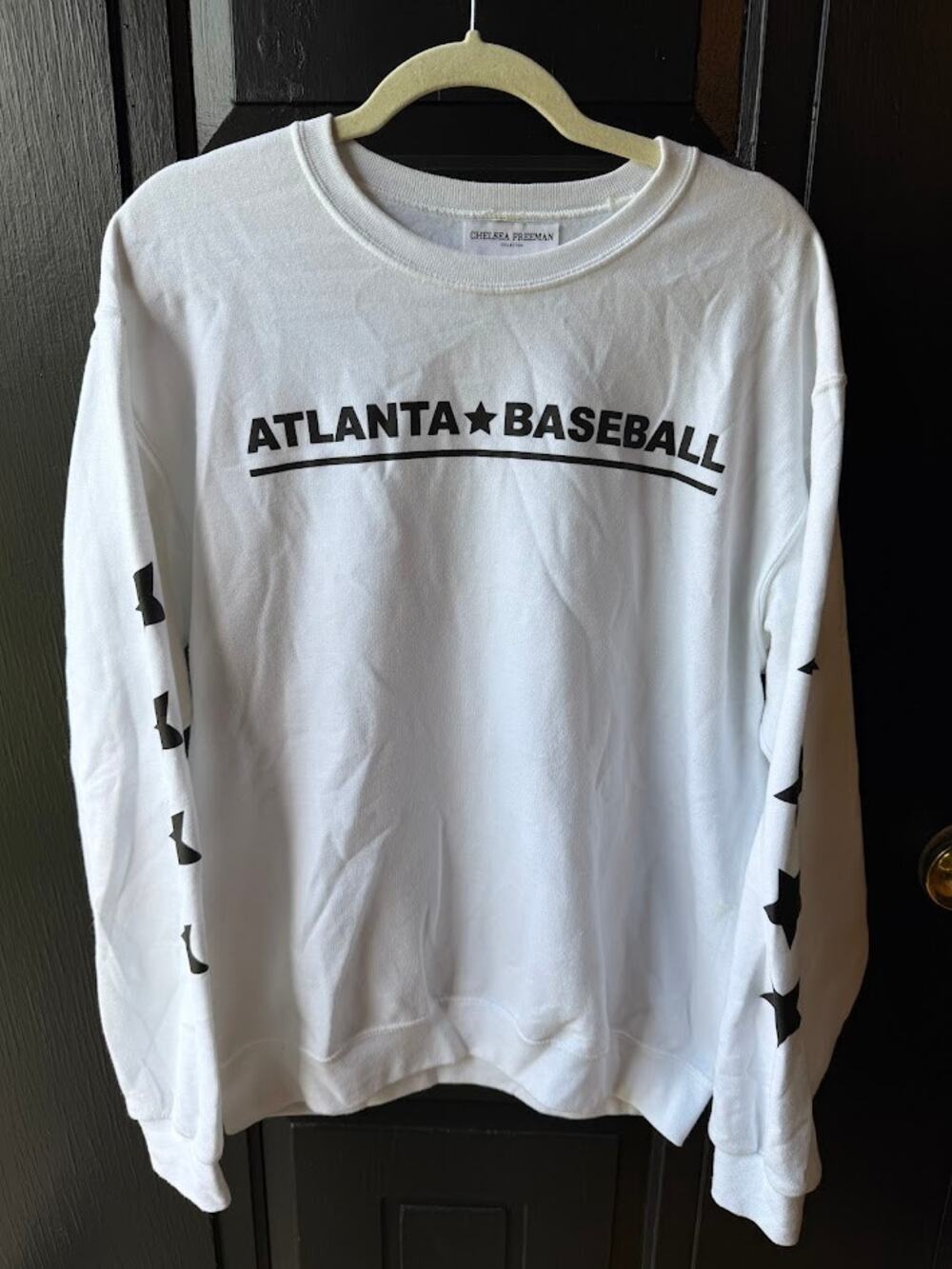 Chelsea Freeman Atlanta Baseball Crewneck Sweatshirt White Black Stars Womens M